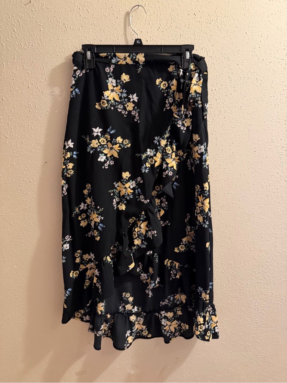 H&M Black Floral Wrap Midi Skirt with size 10